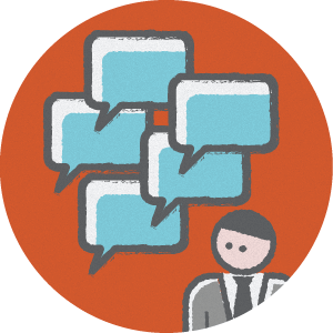 Illustration of person surrounded by five speech bubbles