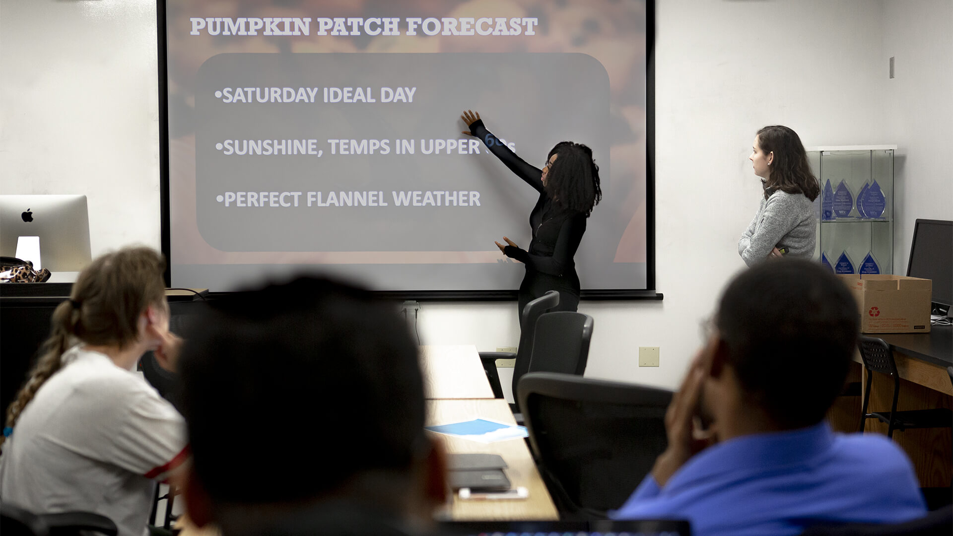 Somara Theodore teaches class on broadcast meteorology