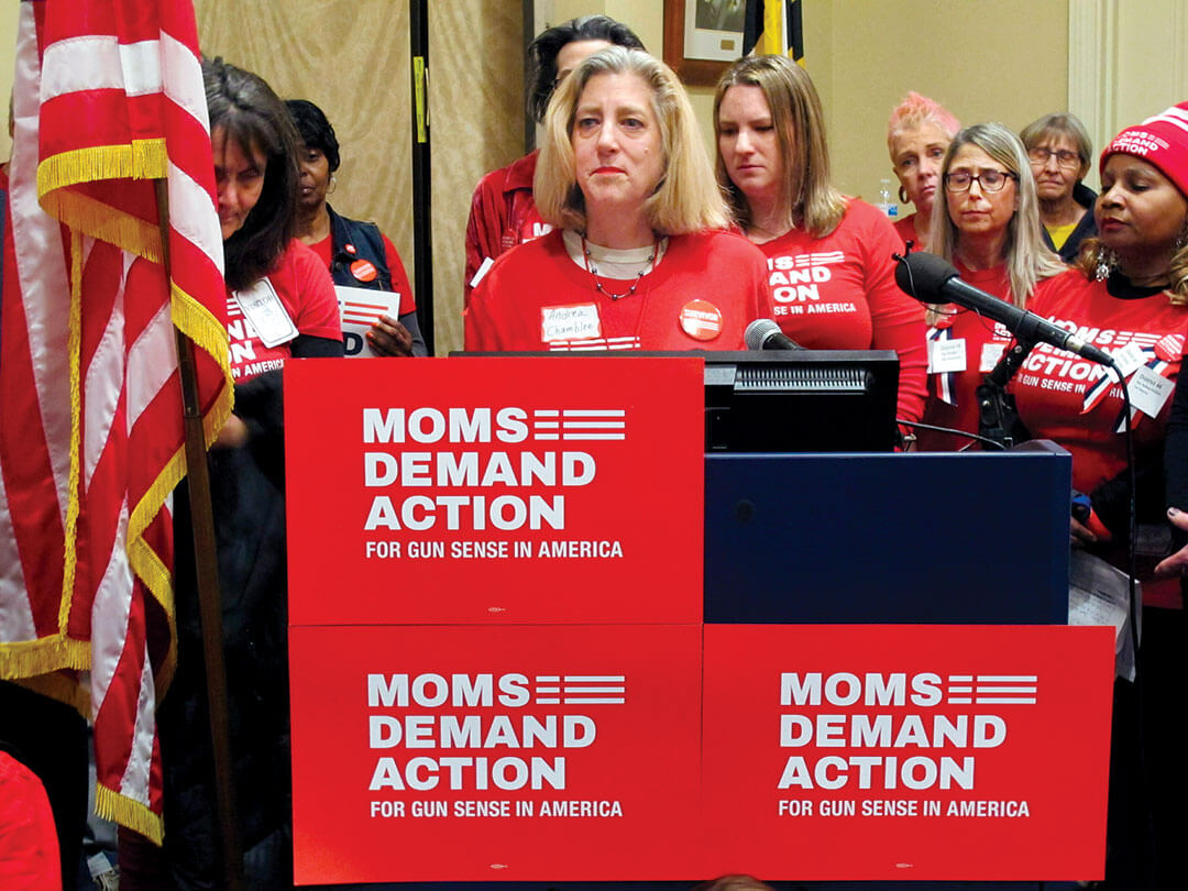 Andrea Chamblee stands at the podium during a Moms Demand Action for Gun Sense in American event