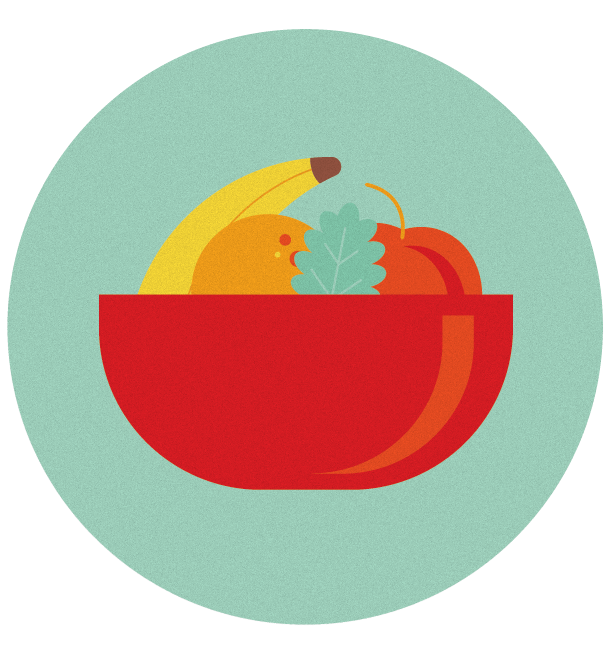 Illustration of a bowl of fruit