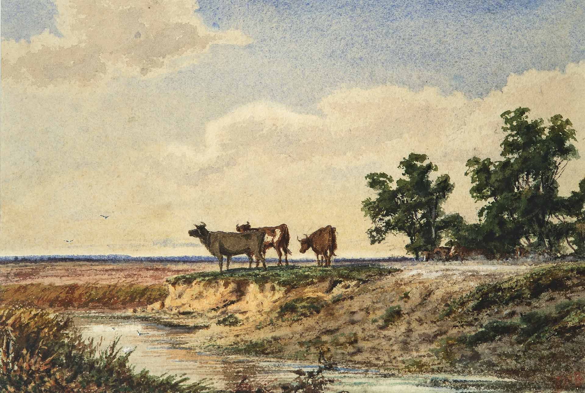 “Untitled (Landscape with Cows)” watercolor