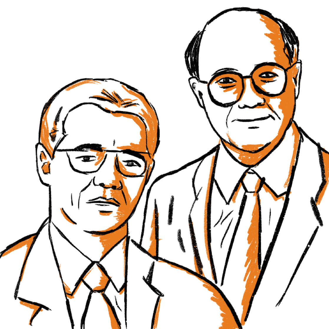 Angel P. Bezos ‘69 and Emilio A. Fernandez ‘69 illustrated headshots