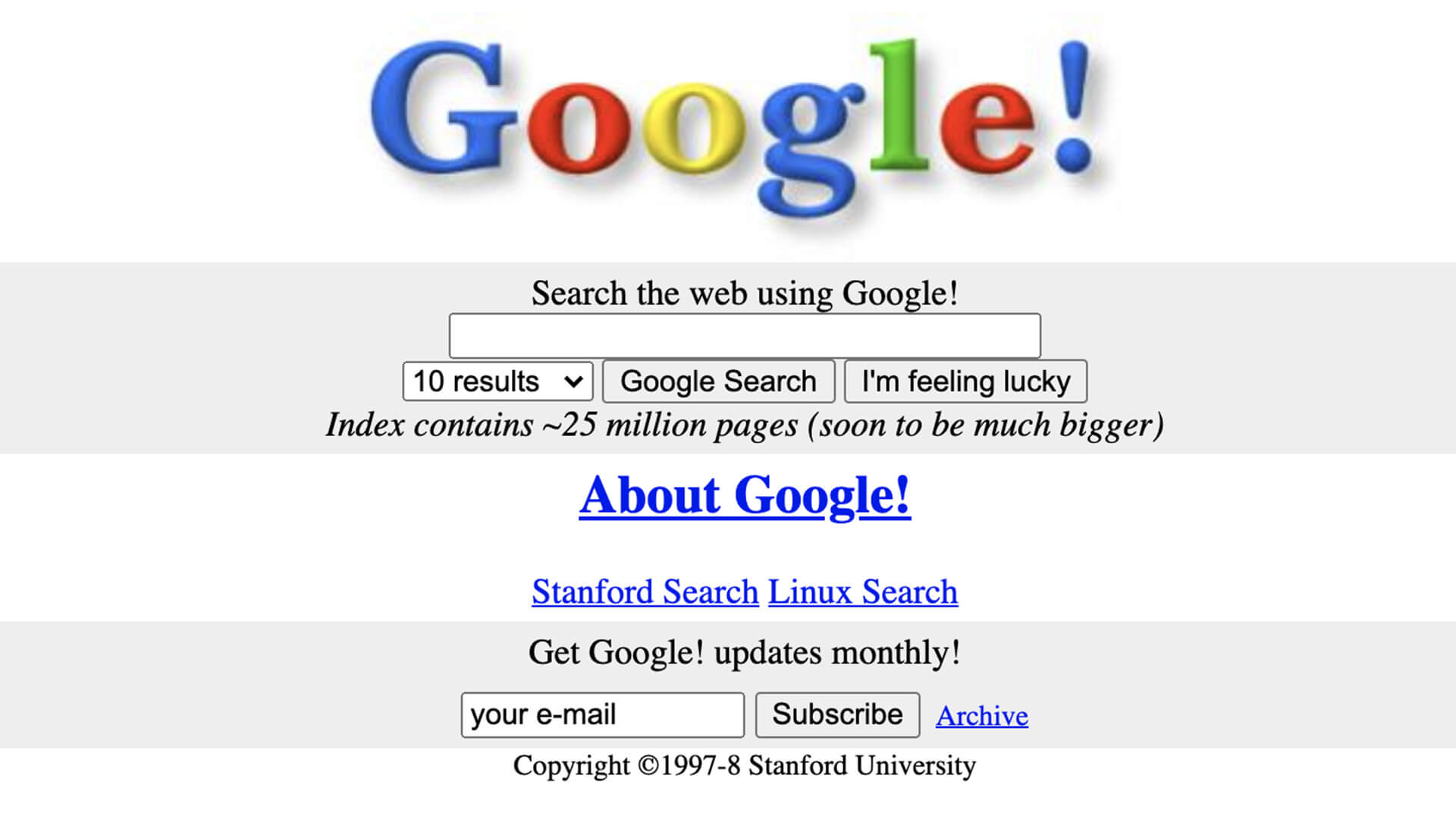 Old Google homepage