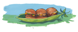 Illustration of burgers in a pea pod 