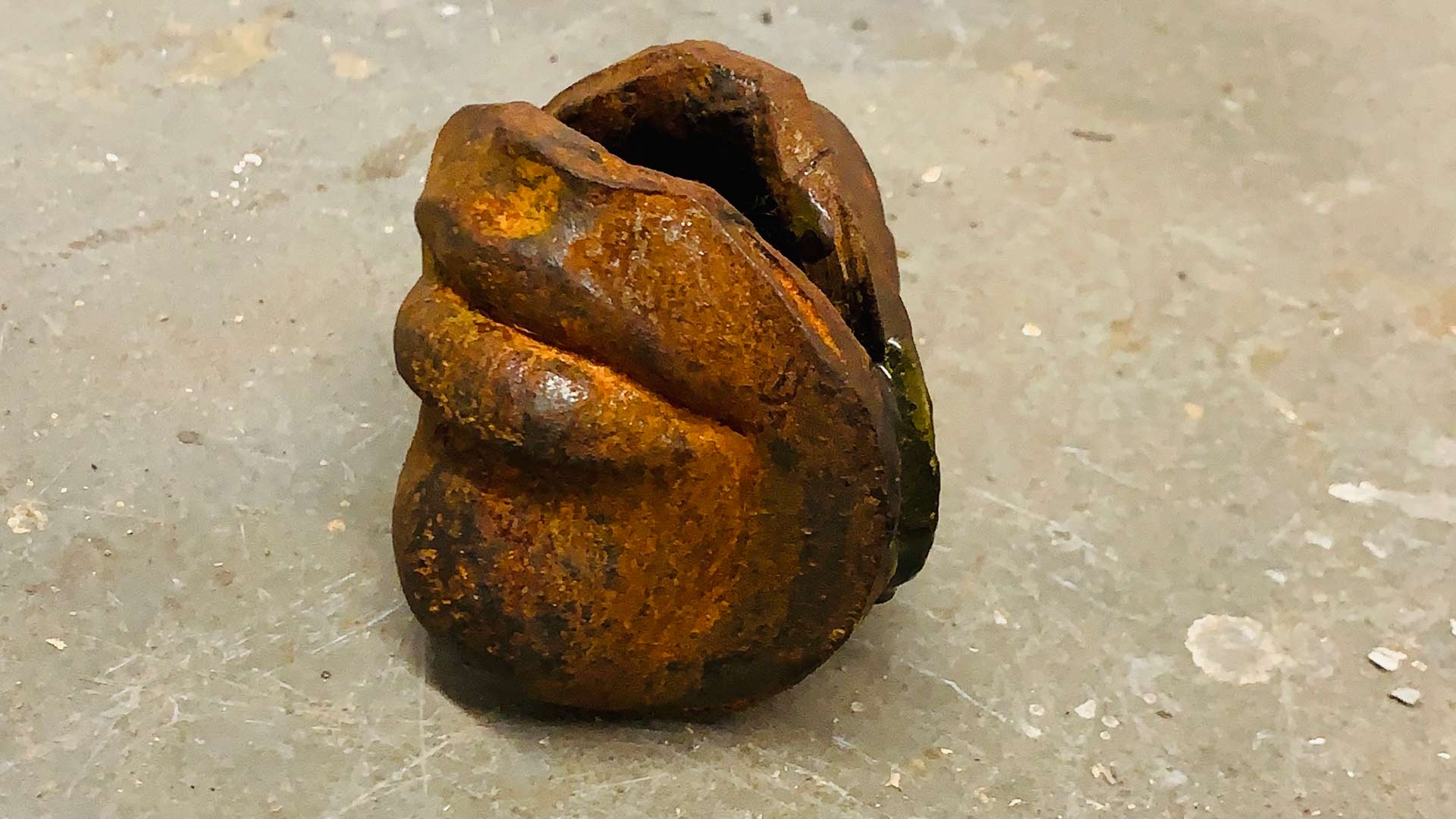 “I Will Keep You Upright in the Stone Cold Silence,” a sculpture of cast-iron lips