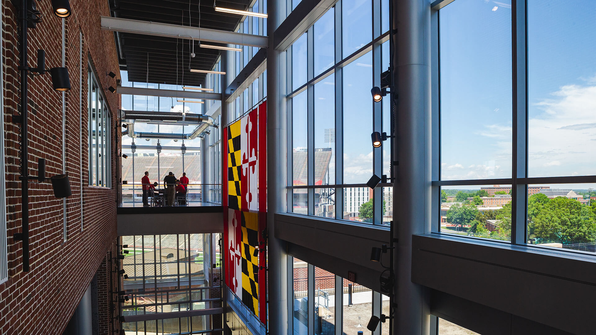 Maryland flag hangs on windows