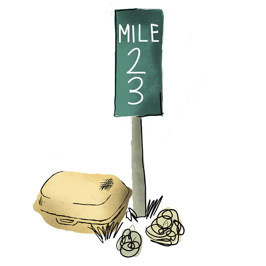 Mile 23 marker with litter