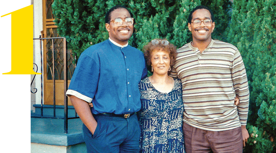 Darryll Pines with mother and twin brother