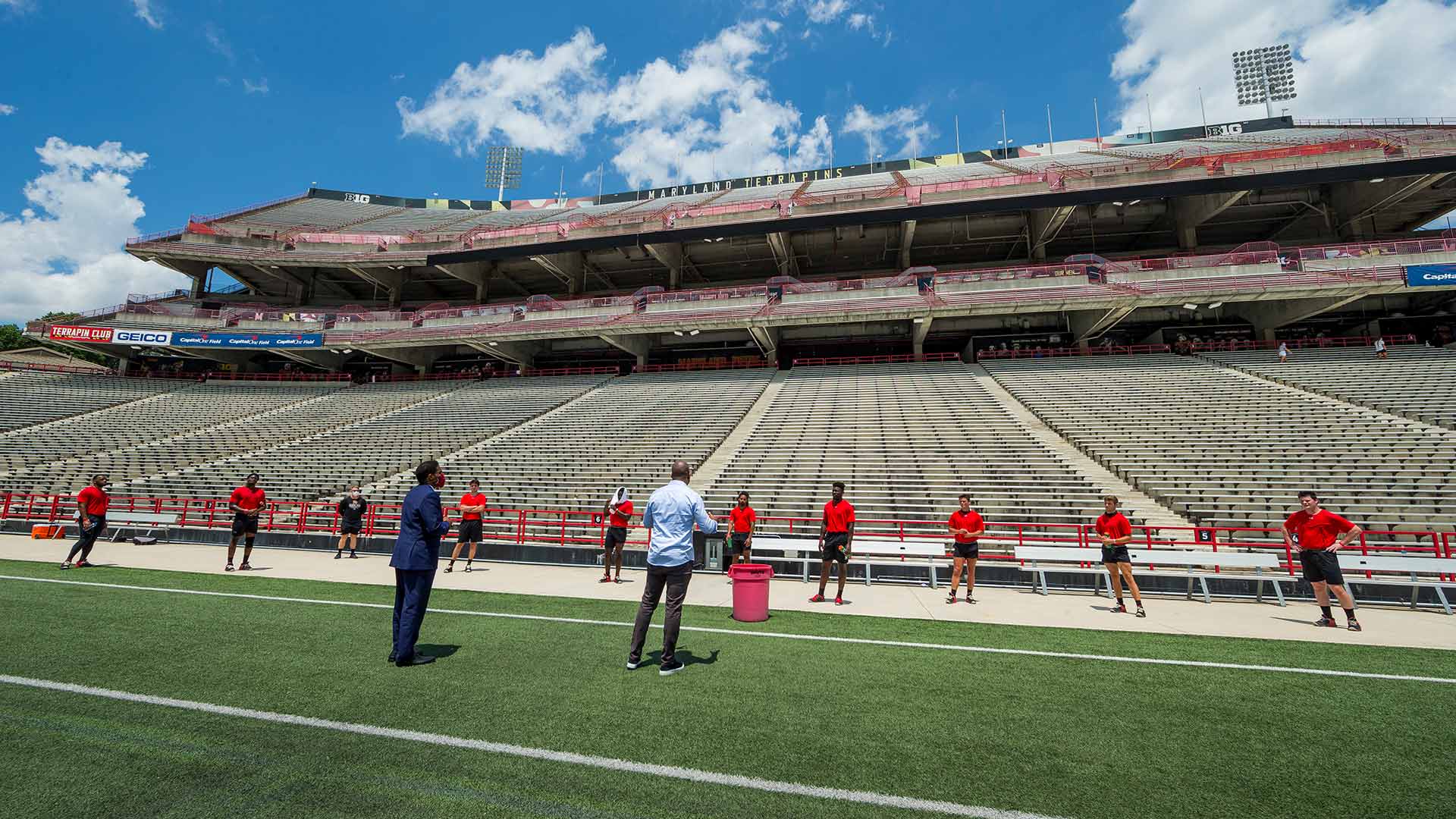 Pines first day with FB team at Maryland stadium