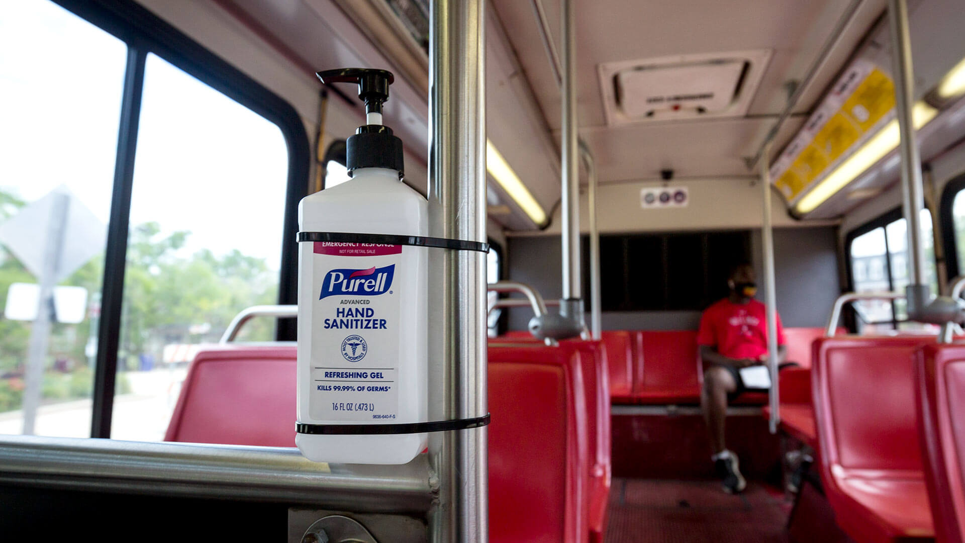 hand sanitizer on bus