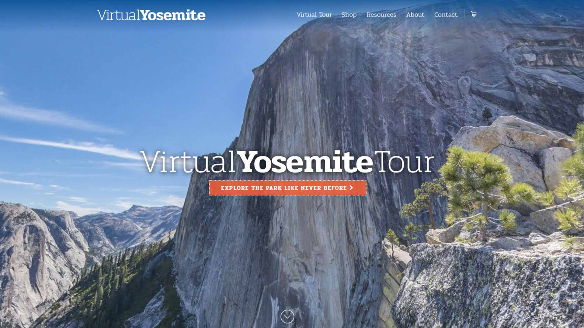 Opening screen of Virtual Yosemite website