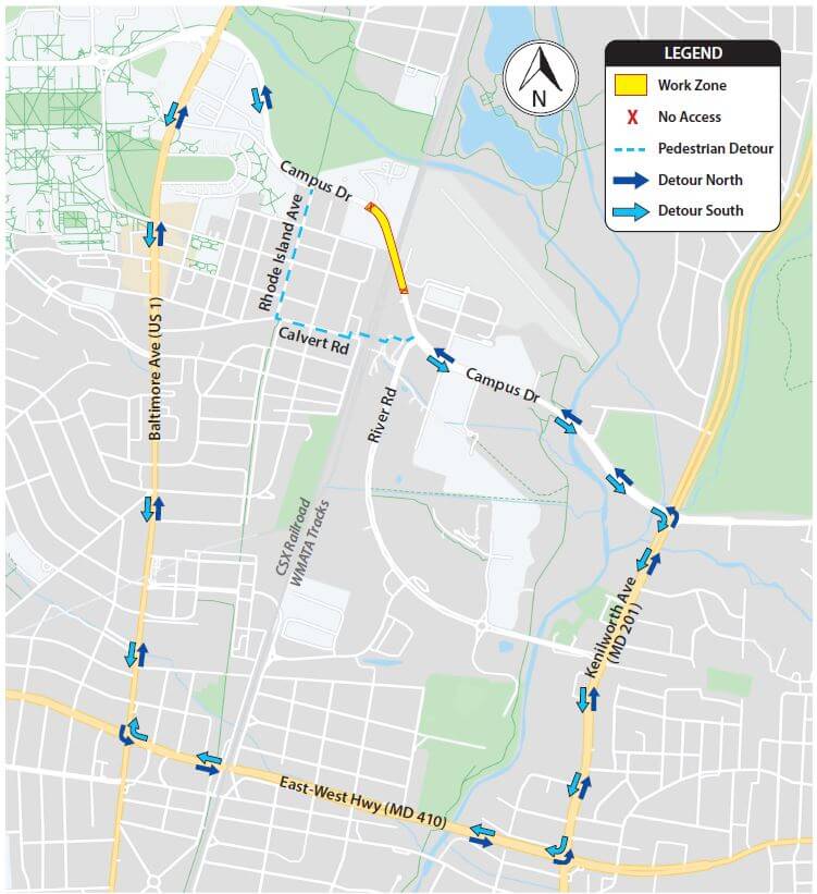 Map of campus drive closure
