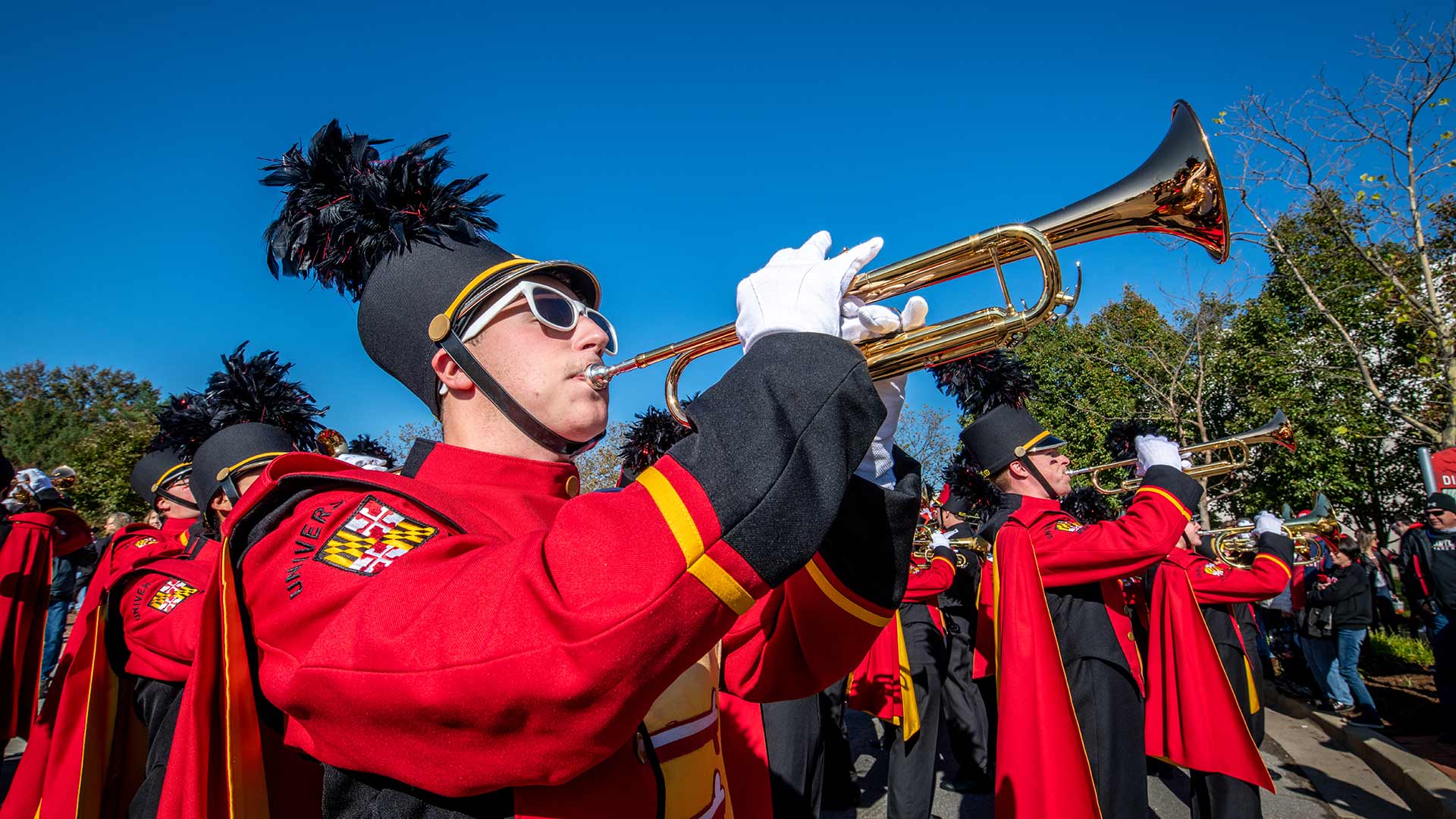 Member of the Mighty Sound of Maryland plays the trumpet